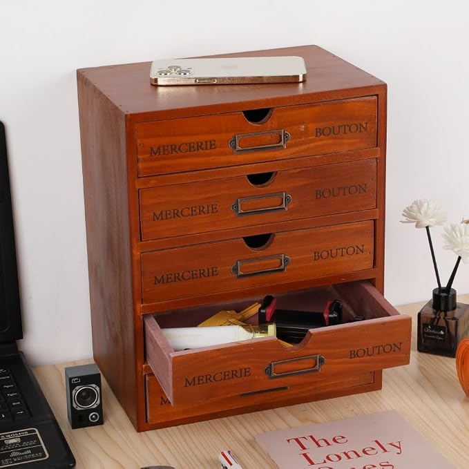 Wooden Storage Box with 5 Drawers Apothecary Drawers Vintage Wooden Drawers - Image 4