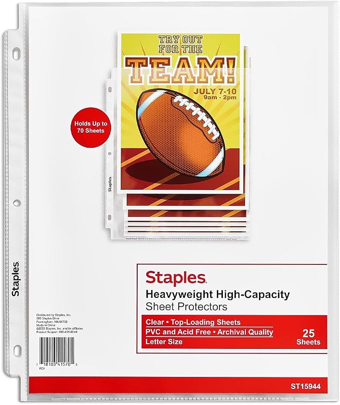 Staples Heavyweight Sheet Protectors, Letter Size 8.5 x 11, Top-Loading by Staples