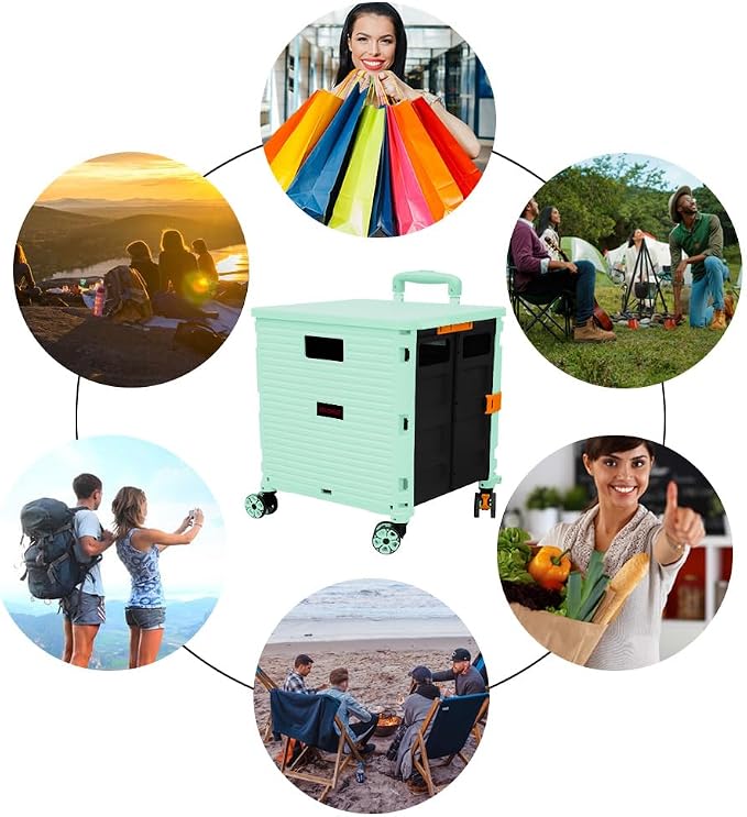 FELICON SELORSS Foldable Utility Cart Folding Portable Rolling Crate-Green | - Image 6