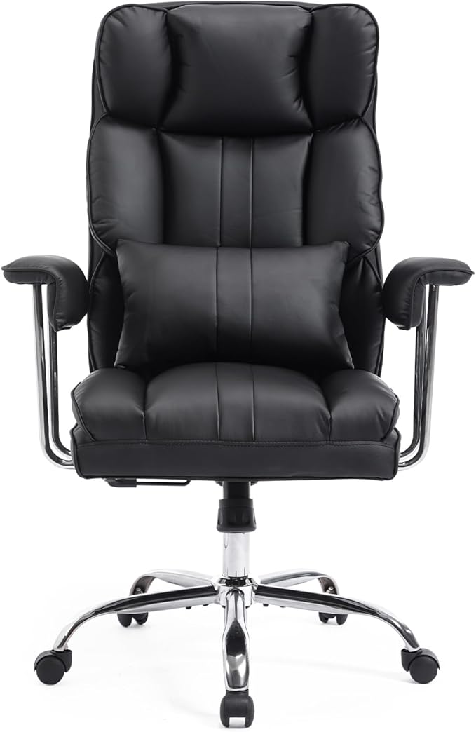 Big and Tall Office Chair 500lbs Wide Seat Executive Office Desk Chair High-Back Office Task Chair, Ergonomic Lumbar Support Computer Office Chairs for Heavy People(Black)-DeskLoop Office