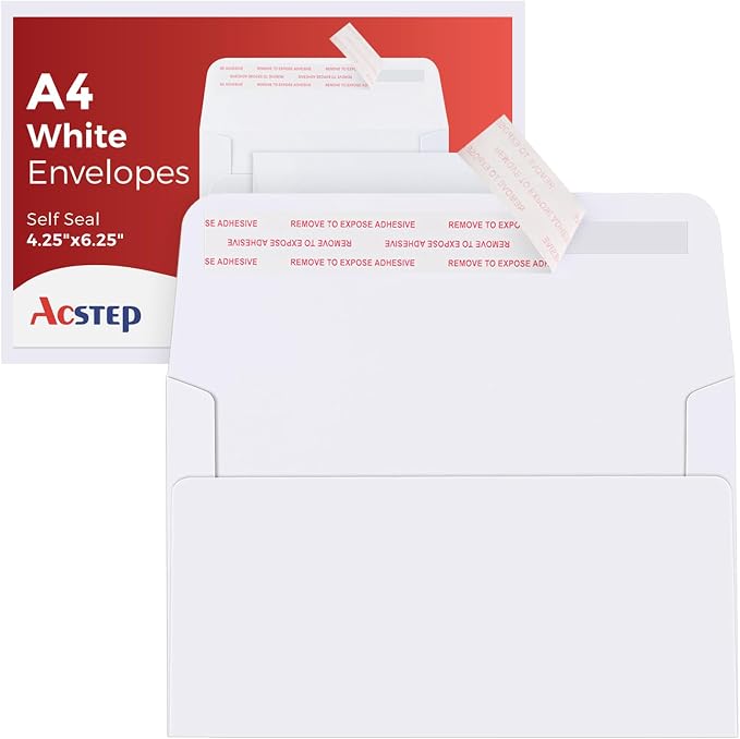 ACSTEP 100Pack A4 Envelopes 4-1/4 X6-1/4 Inch Self seal White 4 X 6 Envelopes by ACSTEP