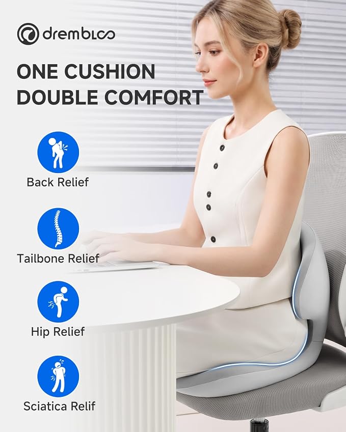 Seat Cushion for Office Chair, Lumbar Support Pillow for Car, Premium Memory - Image 7