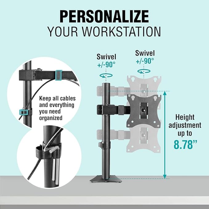 ELG Full Motion Swivel Monitor Desk Mount Stand up to 34'' Screen, Adjustable Arm Height Position, Computer Monitor Stand, Gaming/Home Office, F50N, Black-DeskLoop Office