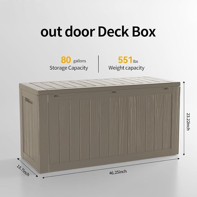 PATIOEASY Outdoor Storage Box 80GAL Waterproof Resin Deck Box, UV-Resistant - Image 2