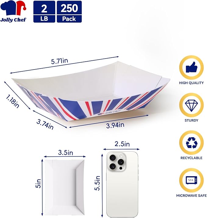 JOLLY CHEF 2lb Paper Food Trays, 250 Pack Paper Food Boats Disposable Serving - Image 2