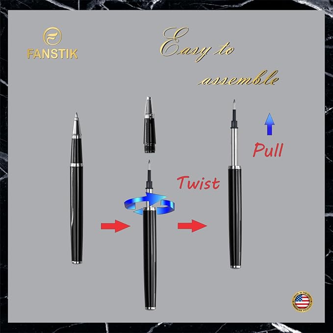 Black & Silver Luxury Rollerball pen (Made In USA) fancy gift set for women, Chrome Finish, Professional executive pen gift set for men (Lux Rollerball Black-Silver)-DeskLoop Office