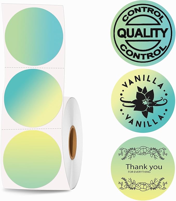 2 inch Round Thermal Labels, Thermal Printer Labels Sticker use for Barcode, Shipping, Customized, Circle Direct Thermal Stickers 500 PCS/1 Roll, Gradient Green-DeskLoop Office
