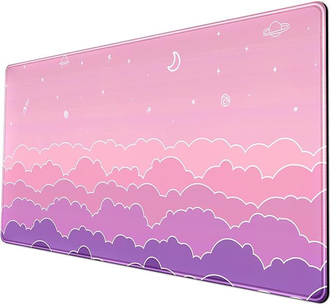 Kawaii Mouse Pad Desk Gaming Accessories Cute Clouds XXL Mouse Pad Pink Anime Office Decor Desk Mousepad Large, 31.5x15.7in Extended Keyboard Mousepad for Desk Girl with Stitched Edges Non-Slip-DeskLoop Office