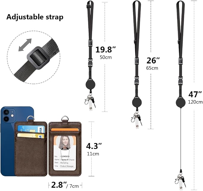 Leather Badge Holder and Adjustable Retractable Lanyards, Quick Release Buckle - Image 4
