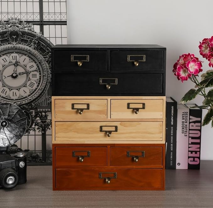 Wooden Storage Box Apothecary Drawers Vintage Wooden Box Wood Desktop Organizer - Image 7