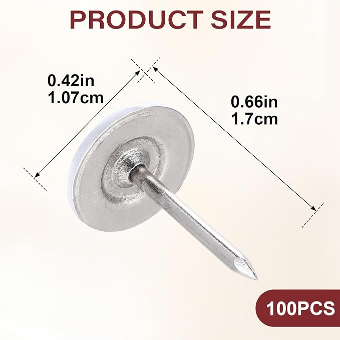 HINZIC 100pcs Flat Head Thumb Tacks, Heavy Duty Metal Push Pins Thumb Tacks - Image 2