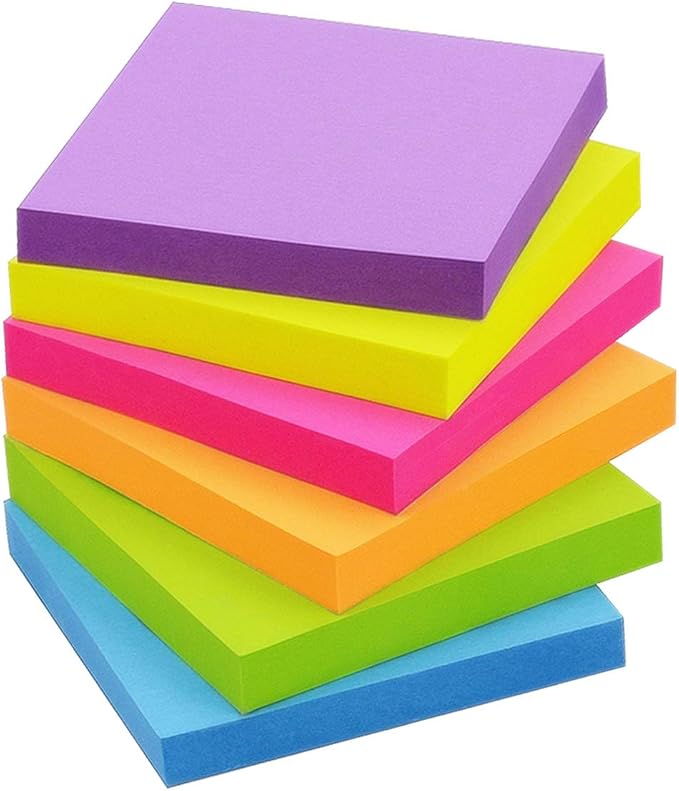 Winner Aura 3x3 Inch Bright Colors Self-Stick Sticky Notes, 6 Pack, 100 Sheets by WinnerAura