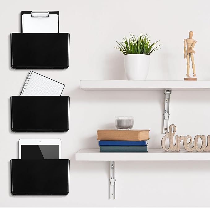 Tenceur 10 Pcs Single Pocket Wall Mount File Holder Black Plastic Wall Pocket - Image 4