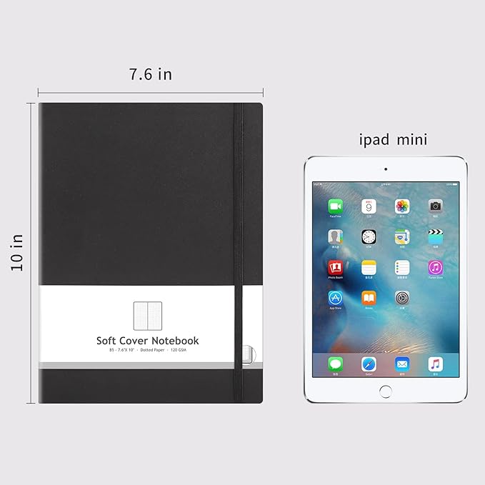 AHGXG Bullet Dotted Journal 2 Pack - B5 Large Journal Dot Grid Notebook (7.6'' X 10'') with Thick 120gsm Dot Paper, Soft Leather Cover, Total 384 Pages, Inner Pocket - Black-DeskLoop Office