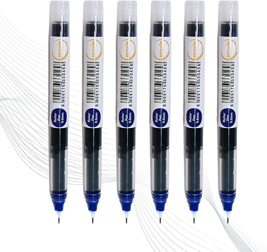 REVAIS Blue Gel Pens Pack of 6 | 0.6mm Smooth Writing Rollerball Pen | Premium by REVAIS