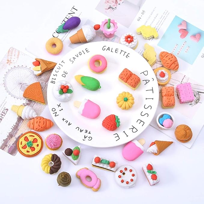 Cllayees 72 Pcs Assorted Food Pencil Erasers Toy Set, Cake Dessert Fruit Puzzle - Image 2