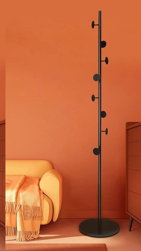 Coat Tree Freestanding, Metal Coat Rack Tree with 8 Hooks, Free Standing Hanger for Hats Scarves Purses Umbrellas, Coat Stands with Stable Base for Entryway Bedroom, Black-DeskLoop Office