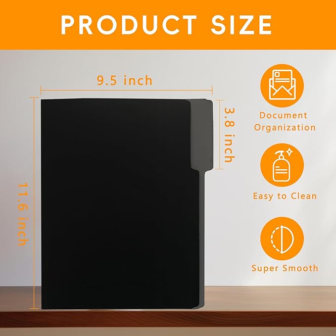 100 Packs Black File Folders,File Folders Letter Size,1/3-Cut Tabs,8.5x11 File Folders for Office,School and Home,Organizer File Folder