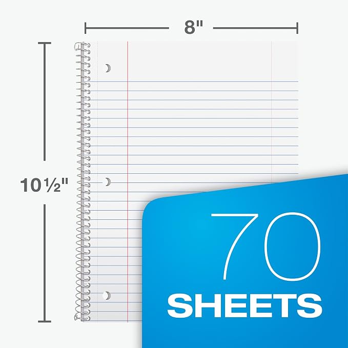 Oxford Spiral Notebook, 6 Pack, 1 Subject, Wide Ruled Paper, Notebooks - Image 2