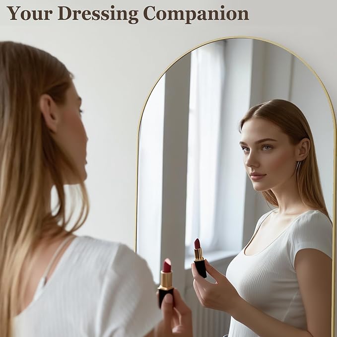 HARRITPURE 58"x18" Arched Full Length Mirror Free Standing Leaning Mirror Hanging Mounted Mirror Aluminum Frame Modern Simple Home Decor for Living Room Bedroom Cloakroom, Gold-DeskLoop Office