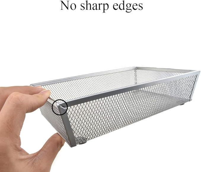 HAHIYO Stackable Mesh Tray Cup 9 x 6 x 2 inches Sturdy Container for Desk Drawer Organizer Collection for Home Office School kitchen Soft Foam Feet No Sharp Edges 1 Pack Silver-DeskLoop Office