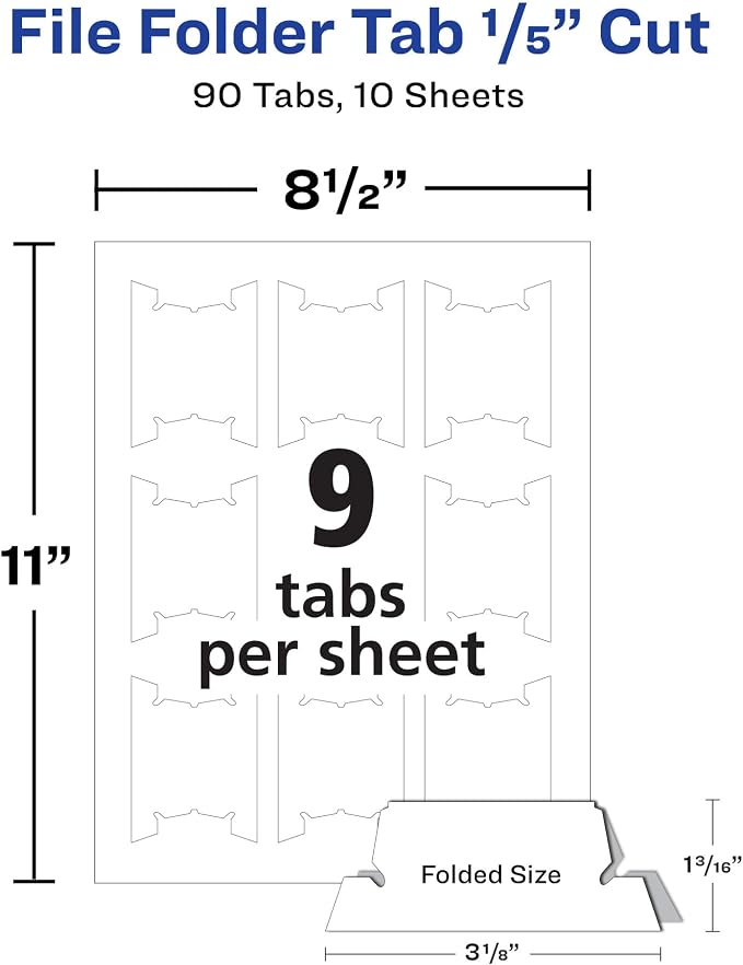 Avery Printable Hanging File Folder Tabs, 1/5 Cut, 90 Total - Image 6