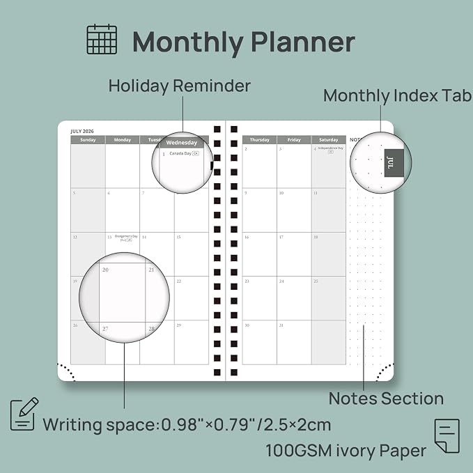POPRUN Pocket calendar 2026-2027, pocket planner Jul 2026-Jan 2027, 6.5" x 3.5" - Image 4