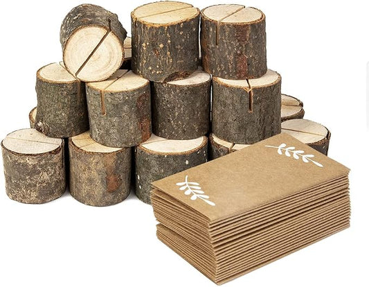 Jofefe 20Pcs Wood Place Card Holders and 24Pcs Kraft Table Place Cards by Jofefe