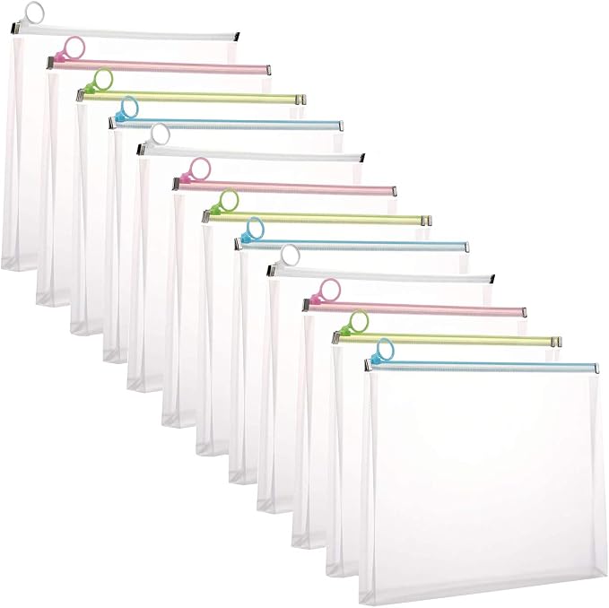 9x12 Clear Zip Plastic Envelopes File Document Paper Holder Pack of 12 by YESSART