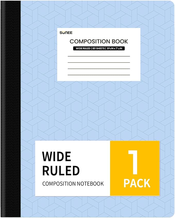 SUNEE Composition Notebook, Wide Ruled Paper, Home School Supplies by SUNEE