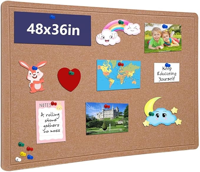 Large Bulletin Board, 48 X 36 inches Cork Board by Hrrtyueg