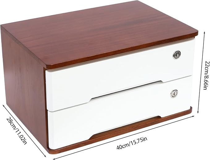 Lockable Desk Organizer Wooden Desktop Drawers Office Flat Files Storage Box - Image 3