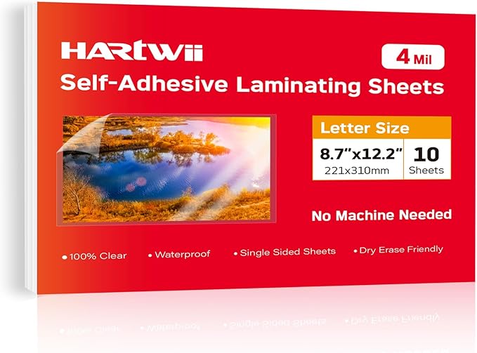 Self Adhesive Laminating Sheets,4Mil 8.5x11inches,10 Sheets Self Sealing Laminating Sheets, Self Adhesive Contact Paper,Clear Laminate Sheets for Stickers,No Machine Needed-DeskLoop Office