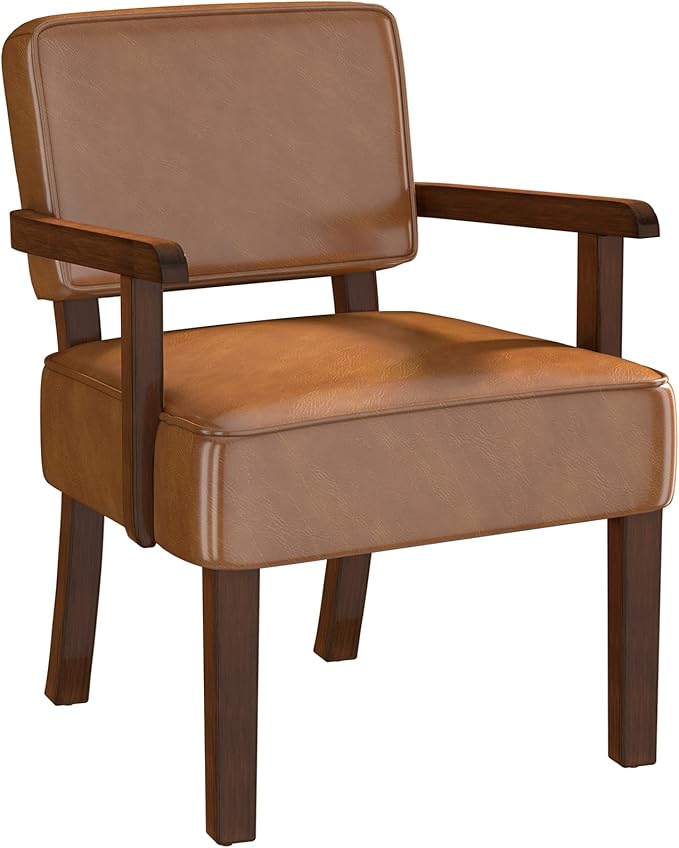 Accent Chair, PU Leather Living Room Chairs Oversized with Soft Seat and Armrests, Armchair for Bedroom, Dinning, Reading, Waiting Rooms (Leather Brown)-DeskLoop Office