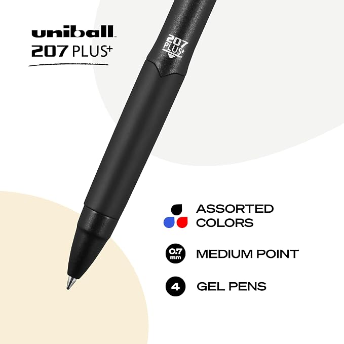 uniball 207 Plus+ Retractable Gel Pens, Medium Point, 4 Pack - Image 2