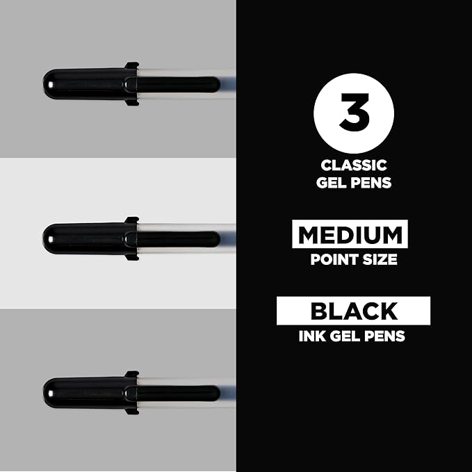 SAKURA Gelly Roll Gel Pens - Medium Point Ink Pen for Journaling, Art, or Drawing - Classic Black Ink - Medium Tip - 3 Pack-DeskLoop Office