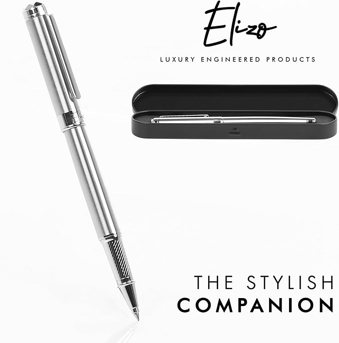 ELIZO Luxury Pen Fancy Chrome Silver Nice Gift Rollerball Cool Pens Best Schmidt Ink EDC Pen Executive Smooth Writing Pens for Men Women-DeskLoop Office