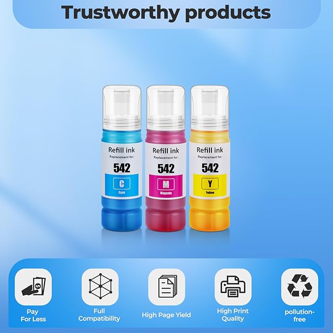 542 Color Ink Refill Bottles ET-5850 ET-5150 ET-5170 for ET-5800 ET-16600 ET-5180 ET-5880 ET5150 Printer-DeskLoop Office