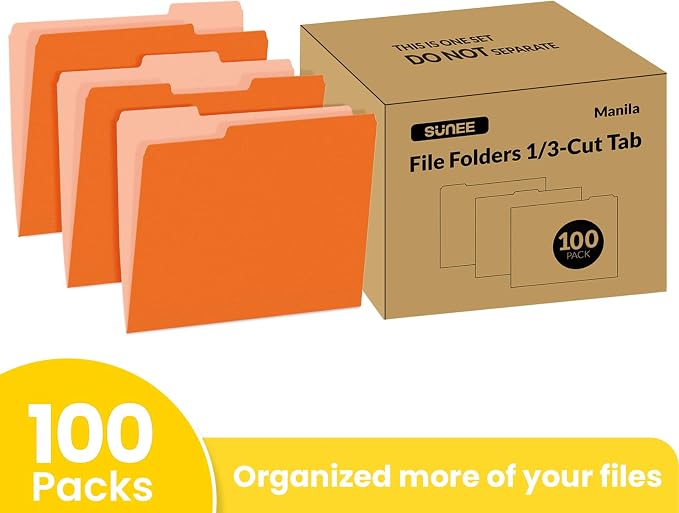 SUNEE File Folders Letter Size Orange, 100 Pack Manilla Folders 8.5 x 11 - Image 5