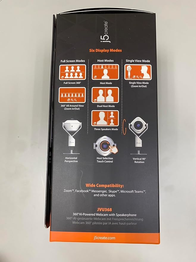 j5create 360 All Around AI-Powered Conference Room Camera with Speakerphone, Smart-Tracking, Auto-Framing, Include a Remote Control (JVU368)-DeskLoop Office