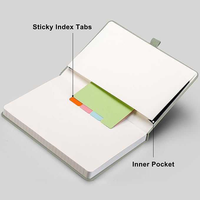 RETTACY Lined Journal Notebook, 192 Numbered Pages, A5 Medium Size (5.7'' x 8.3''), for Men & Women, Journaling, Writing, Work & Office, Leather Hardcover, 100 GSM Thick Paper (Sage Green)-DeskLoop Office
