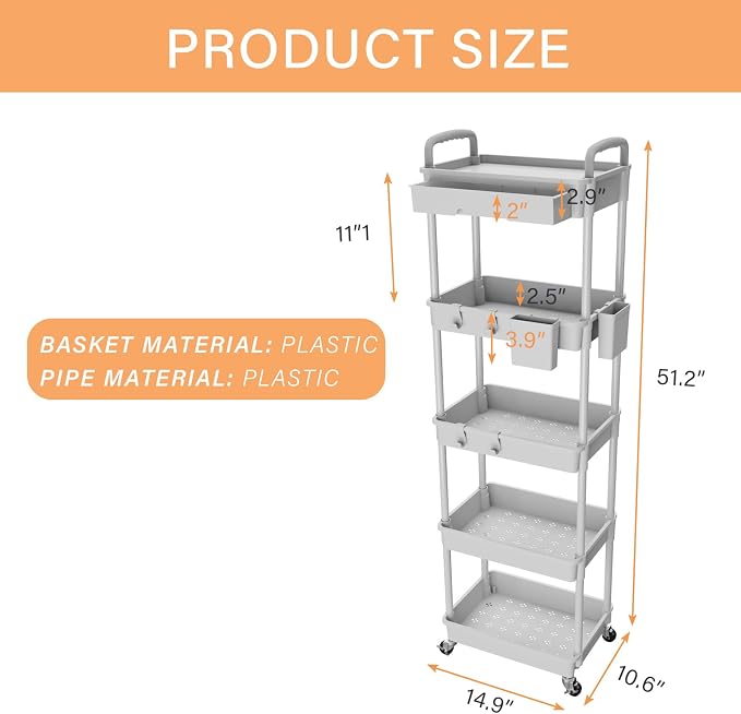 5 Tier Rolling Utility Cart - Image 5