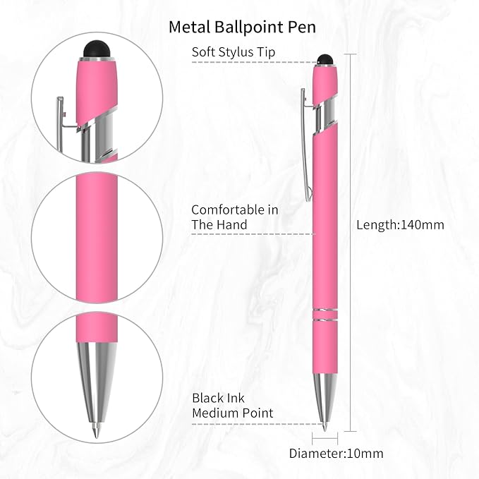 Actsun 12 Pack Pink Stylus Pens, 2-in-1 Ballpoint Pen - Image 3