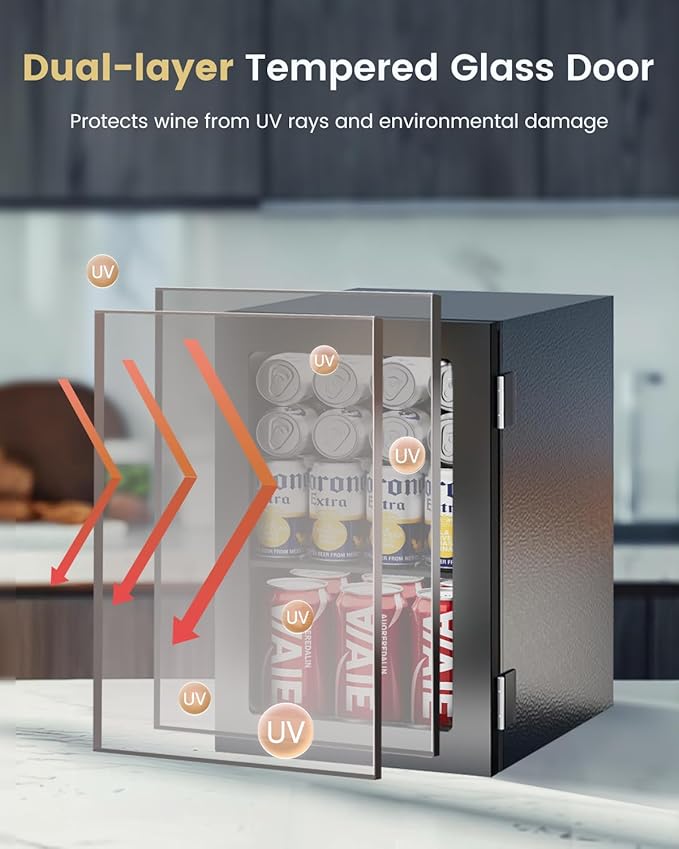 24 Cans Beverage Refrigerator Cooler - Mini Fridge with Glass Door, Soda Wine Beer Drink Fridge - Small Refrigerator for Office Home Bedroom Dorm Bar, Black-DeskLoop Office