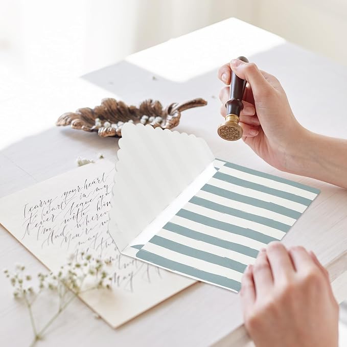 Whaline 50 Pcs Blue White Striped Envelopes Dusty Blue Invitation Envelope - Image 7