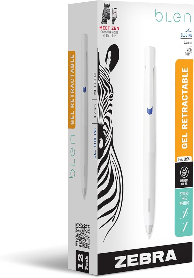 Zebra Pen, bLen Retractable Gel Pens, Medium Point 0.7mm, Rapid Dry Gel Ink by ZebraPen