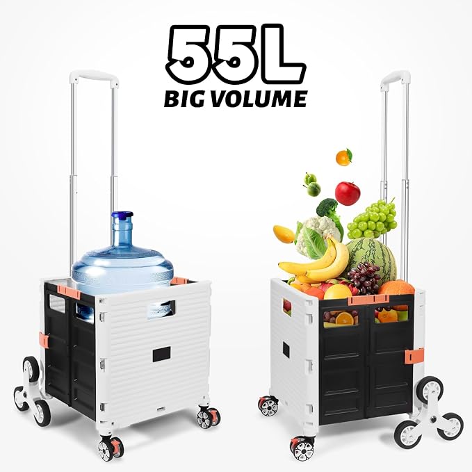 FELICON SELORSS Folding Utility Climber Cart Portable Rolling Crate-White | - Image 6