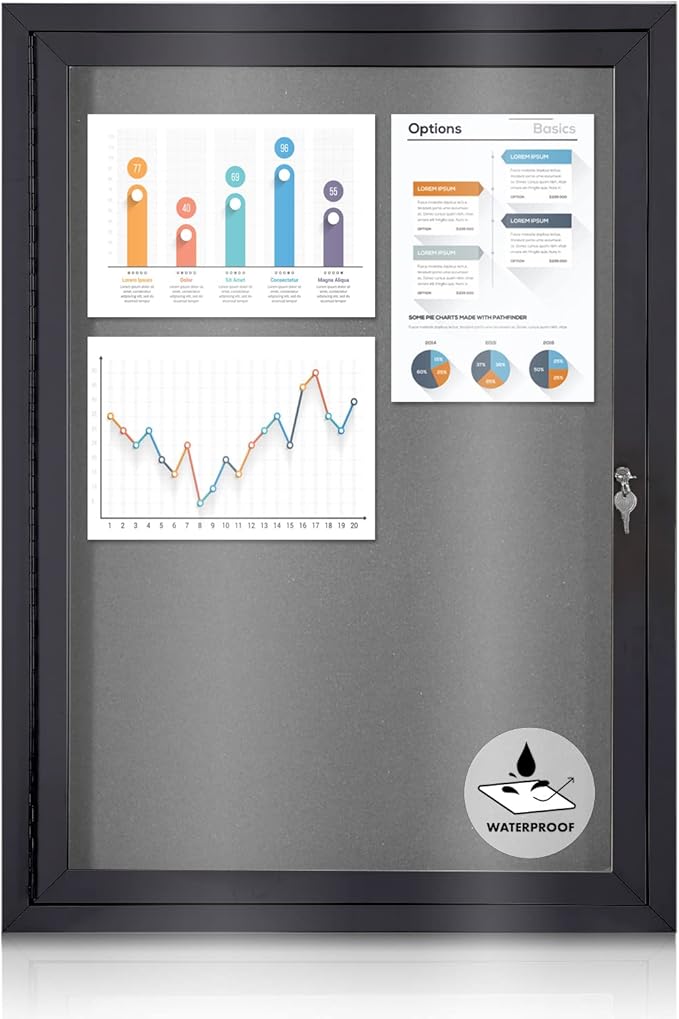 Enclosed Bulletin Board Outdoor Noticeboard with Locking Door, Weather-Resistant, Grey Felt, Black Aluminum Frame, 36 x 24 in-DeskLoop Office