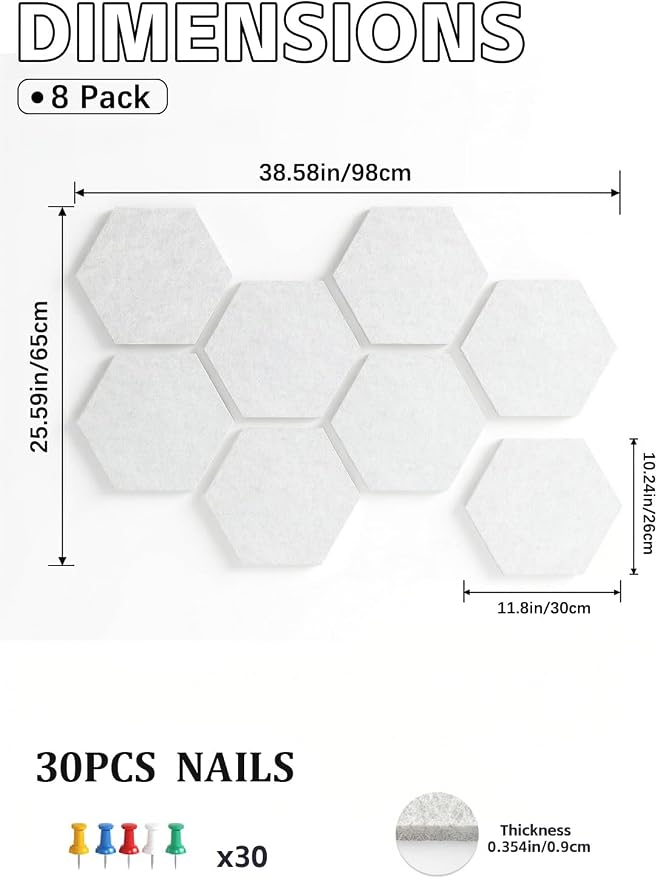 8 Pack Hexagon Felt Bulletin Board Tiles - Image 3
