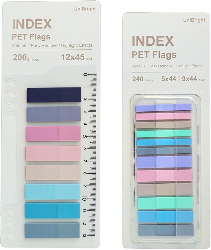 UniBright 440 pcs Sticky Tabs for Books, Transparent Repositionable Page Markers by UniBright